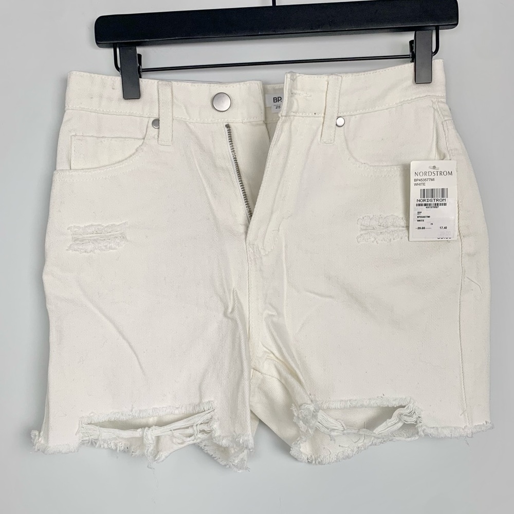 NEW Size 4 / 25 Women’s BP Cream/White Distressed Hi Rise Shorts, Cutoffs